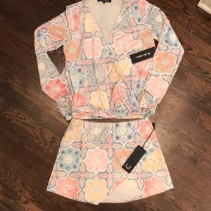 For Love and Lemons mini skirt and wrap top